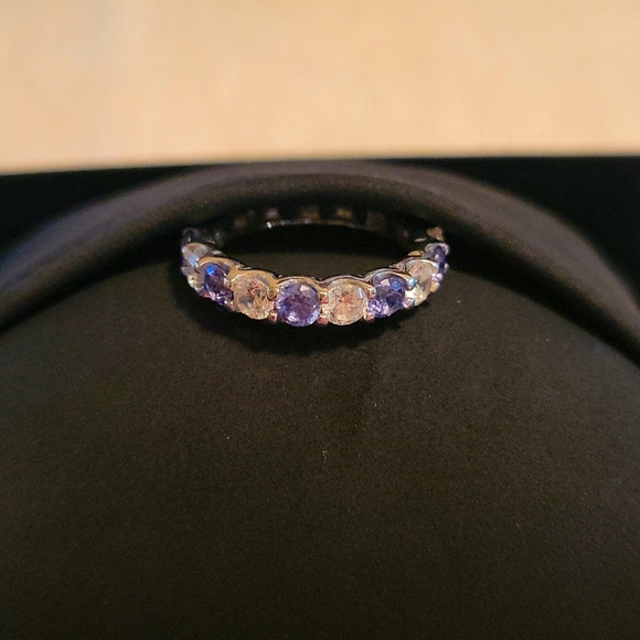 Tanzanite & Simulated Diamond Eternity Band - Picture 1 of 2